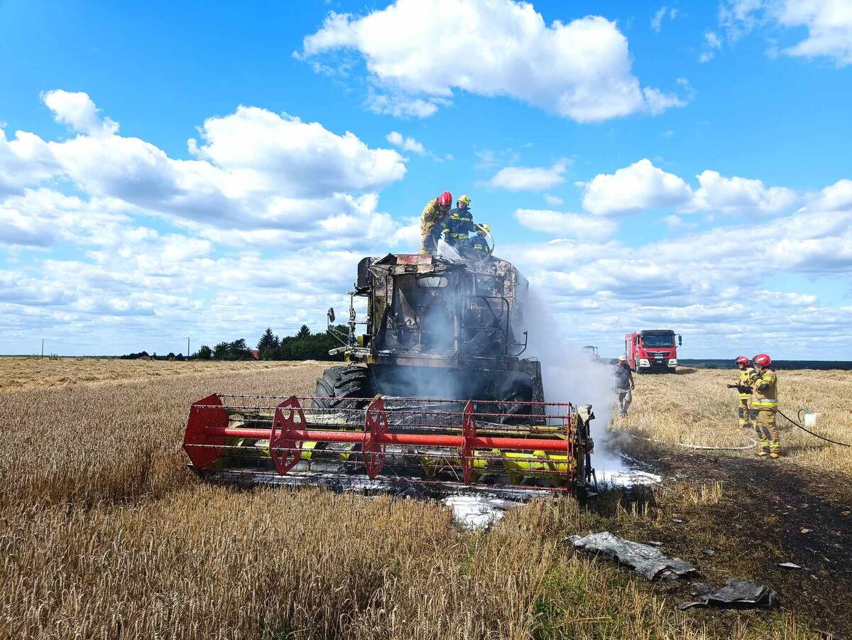 pożar kombajnu, żniwa Hrubieszów 